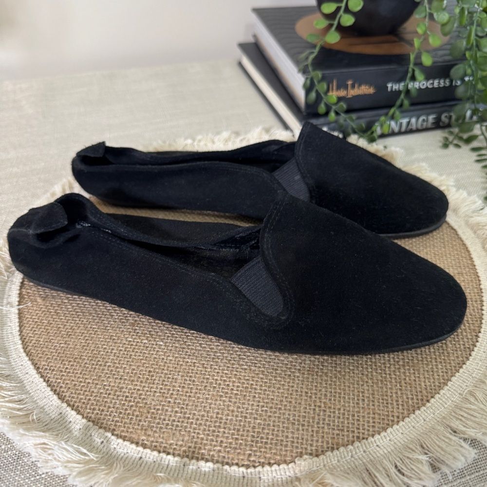 Black Suede Flats Size 8.5 Santa Monica Leather Vintage - Picture 8 of 8